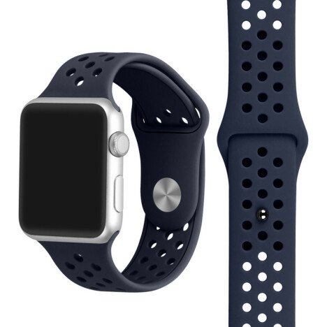 Curea iUni compatibila cu Apple Watch 1/2/3/4/5/6/7, 44mm, Silicon Sport, Dark Blue